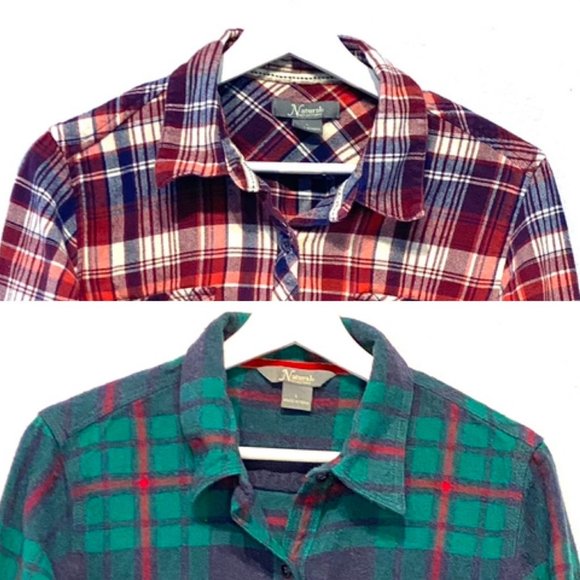 Natural Reflections 2 PACK Long Sleeve Plaid Button Down Shirt Top Large - Picture 15 of 15